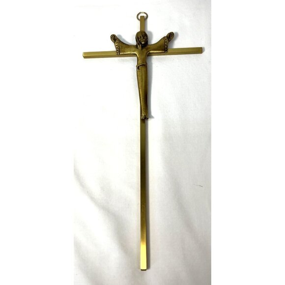 Brass Wall Crucifix With Christ Figure Heavy Piece - Picture 2 of 4